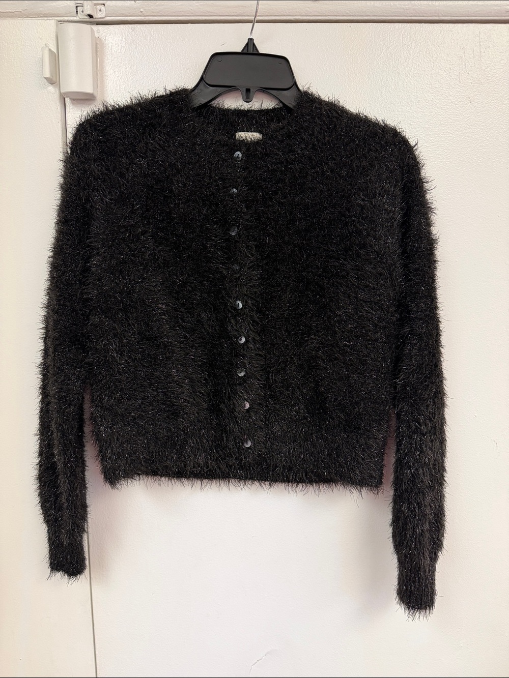 A New Day Black Fuzzy Button-Front Women's Sweater small new with tags